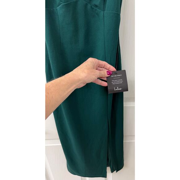 Lulus XS emerald green midi dress side slit NWT sleeveless foxy favorite $82 - Picture 7 of 10